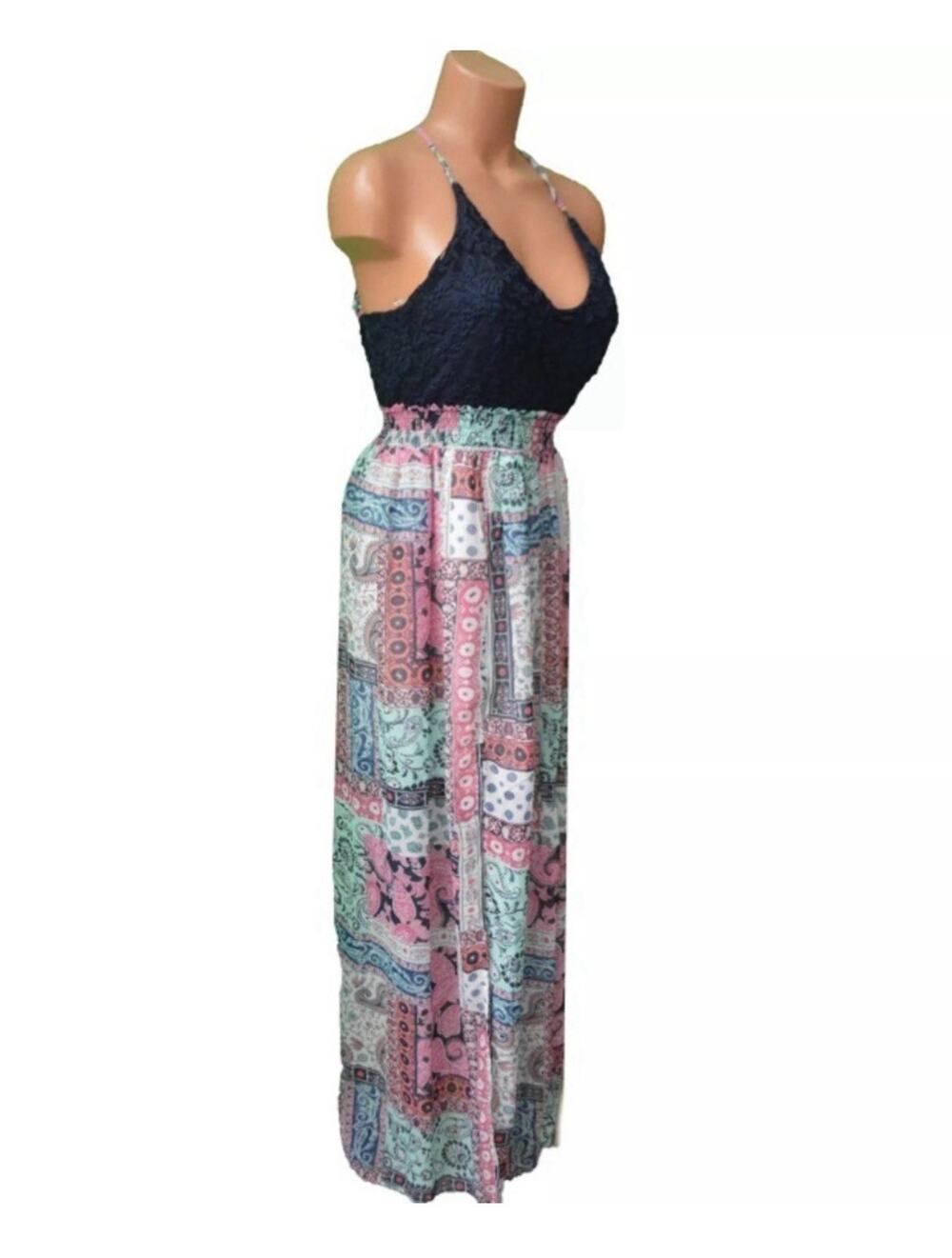 Trixxi Maxi Dress NWOT Size Small Mixed Pattern Open Back Dress Beach Wedding